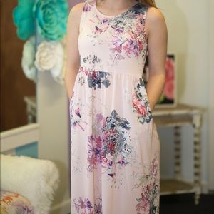 pink floral knee length dress